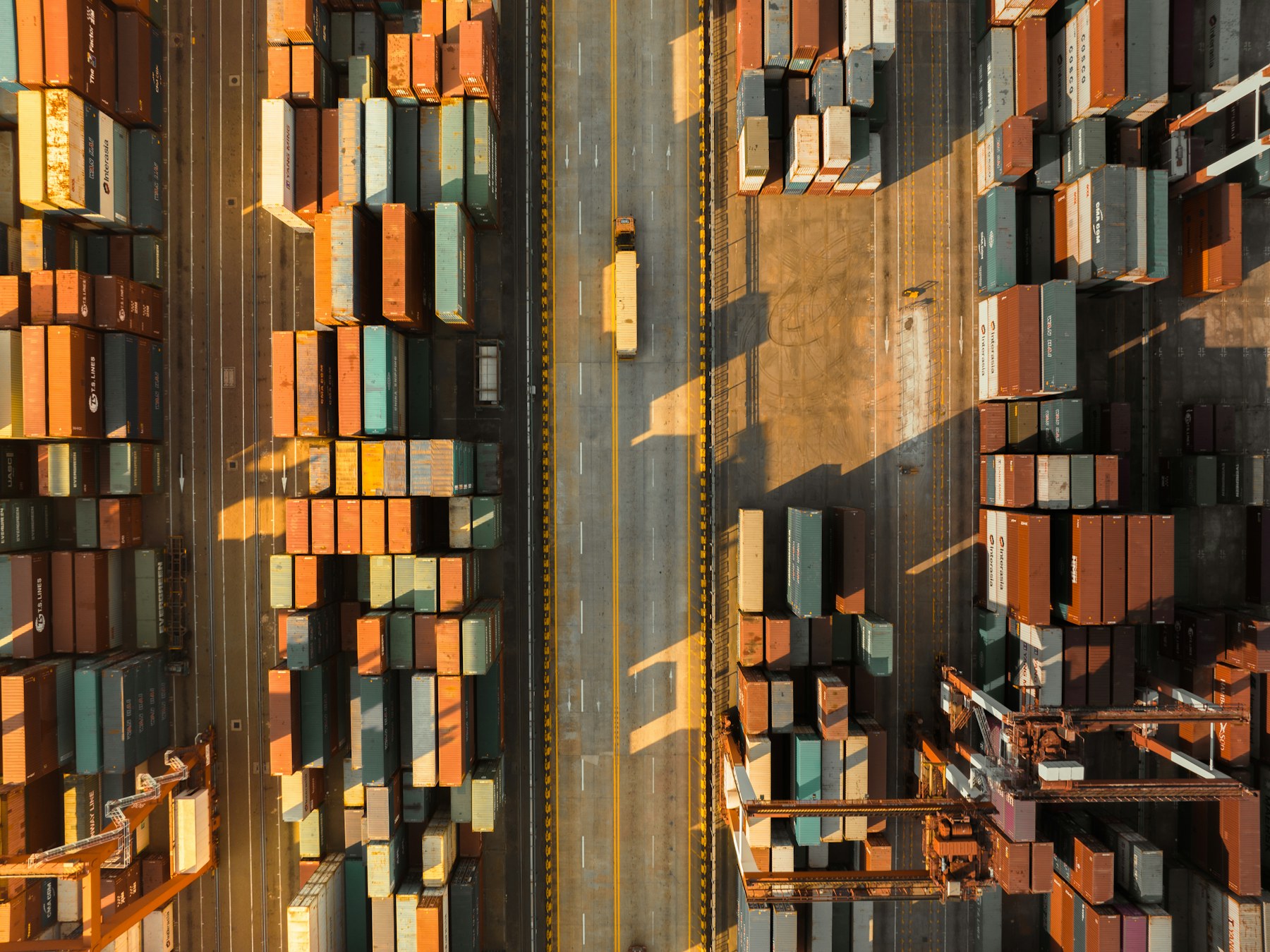 Aerial view of an active container terminal